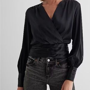 Elegant Black Satin Wrap Top
